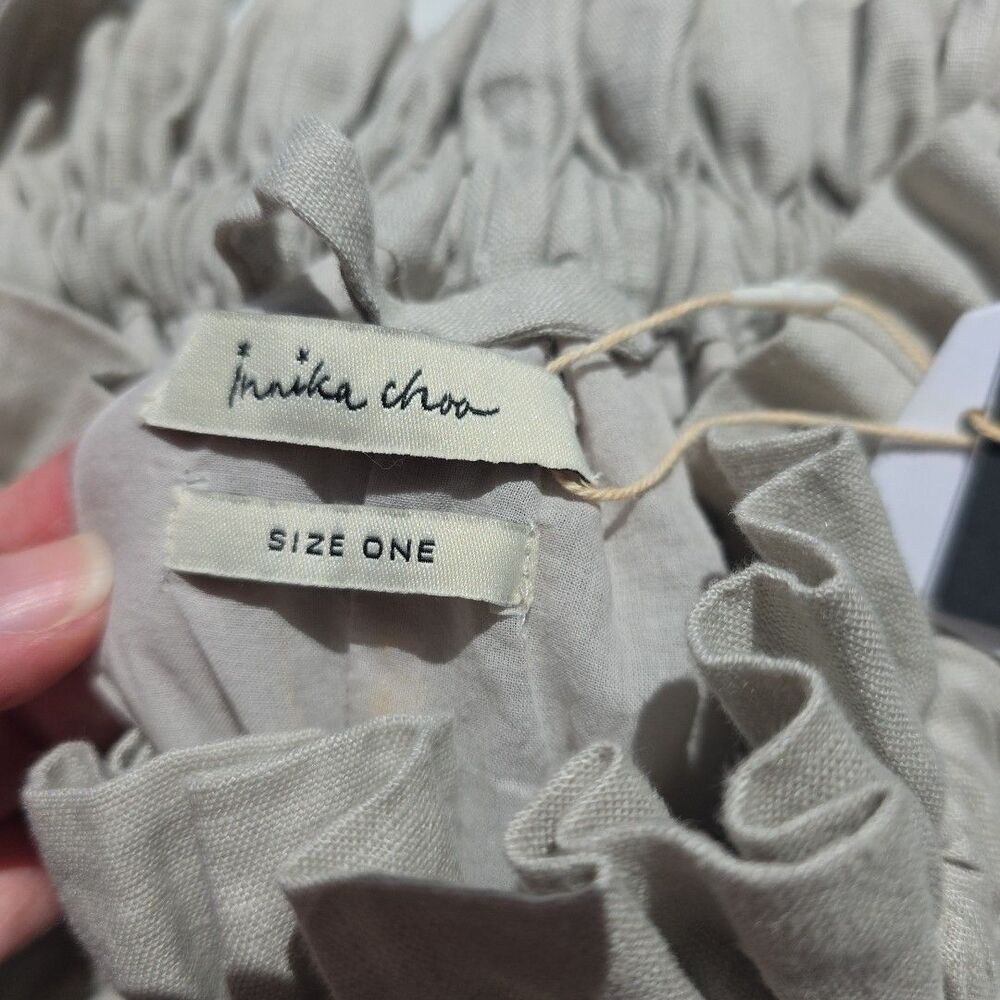 Innika Choo Linen Dress Skirt Tan O/S Cottage Coquette Embroidered Lined NWT - Picture 6 of 12